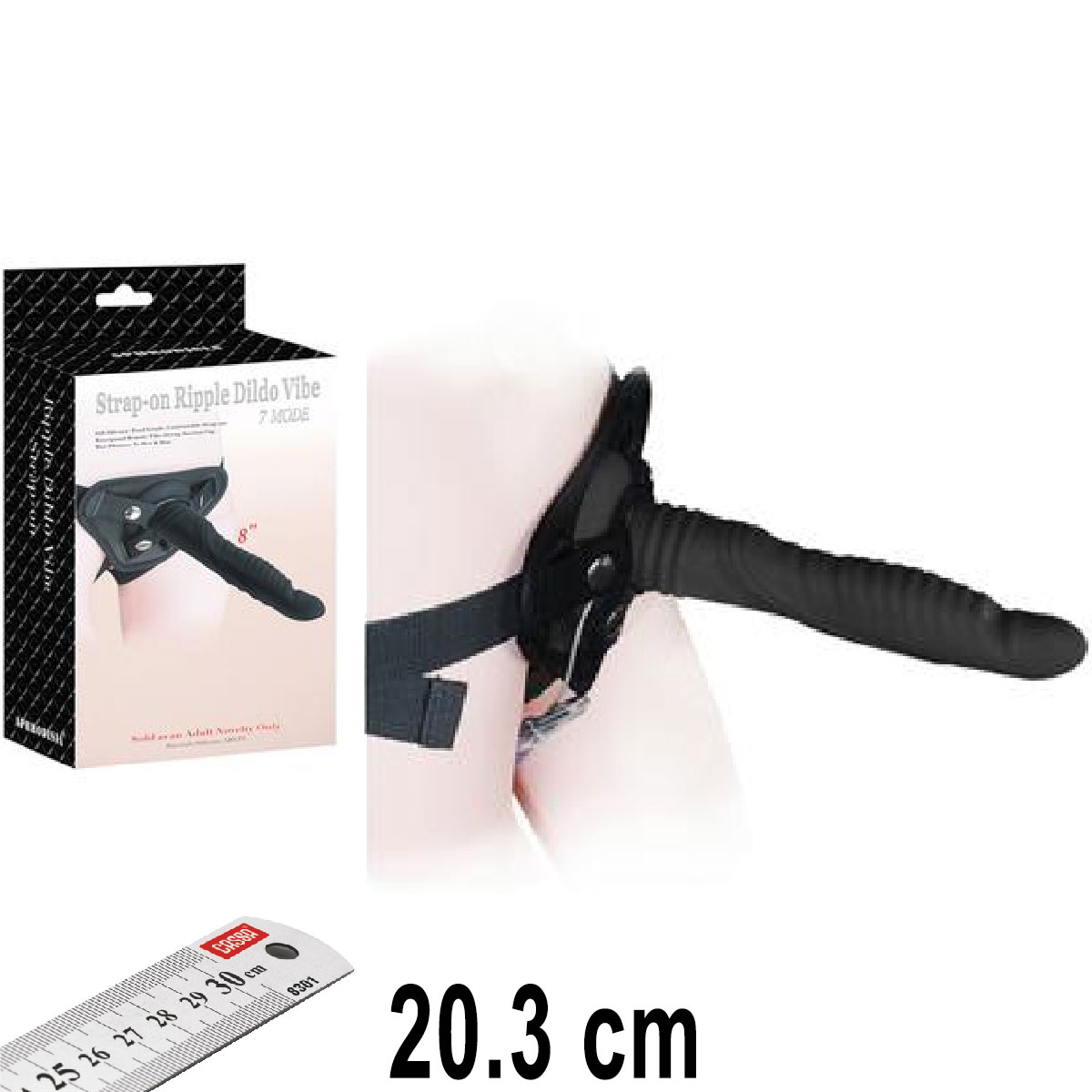 Strap-on Ripple Dildo Vibe Siyah Renk 20.3 cm Boy 7 Mod Titresimli Et Dokulu Silikondan Protez Penis AL-92008