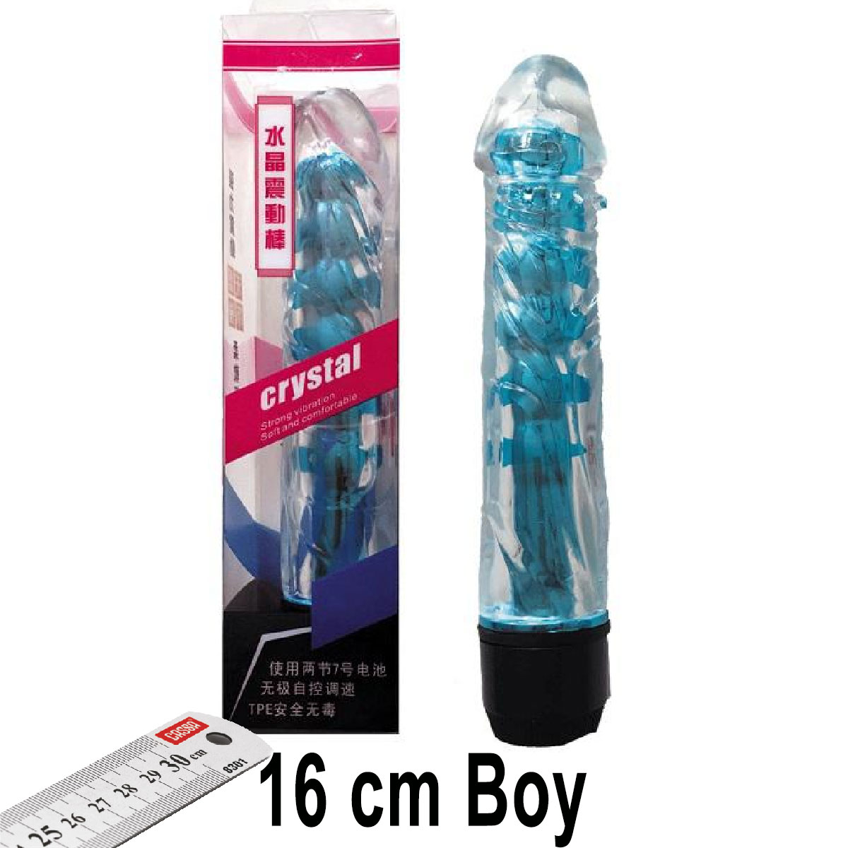 Crystal 16 cm Boy Mavi Renk Vibratr ve Zevk Kilifi Seti AL-Q028