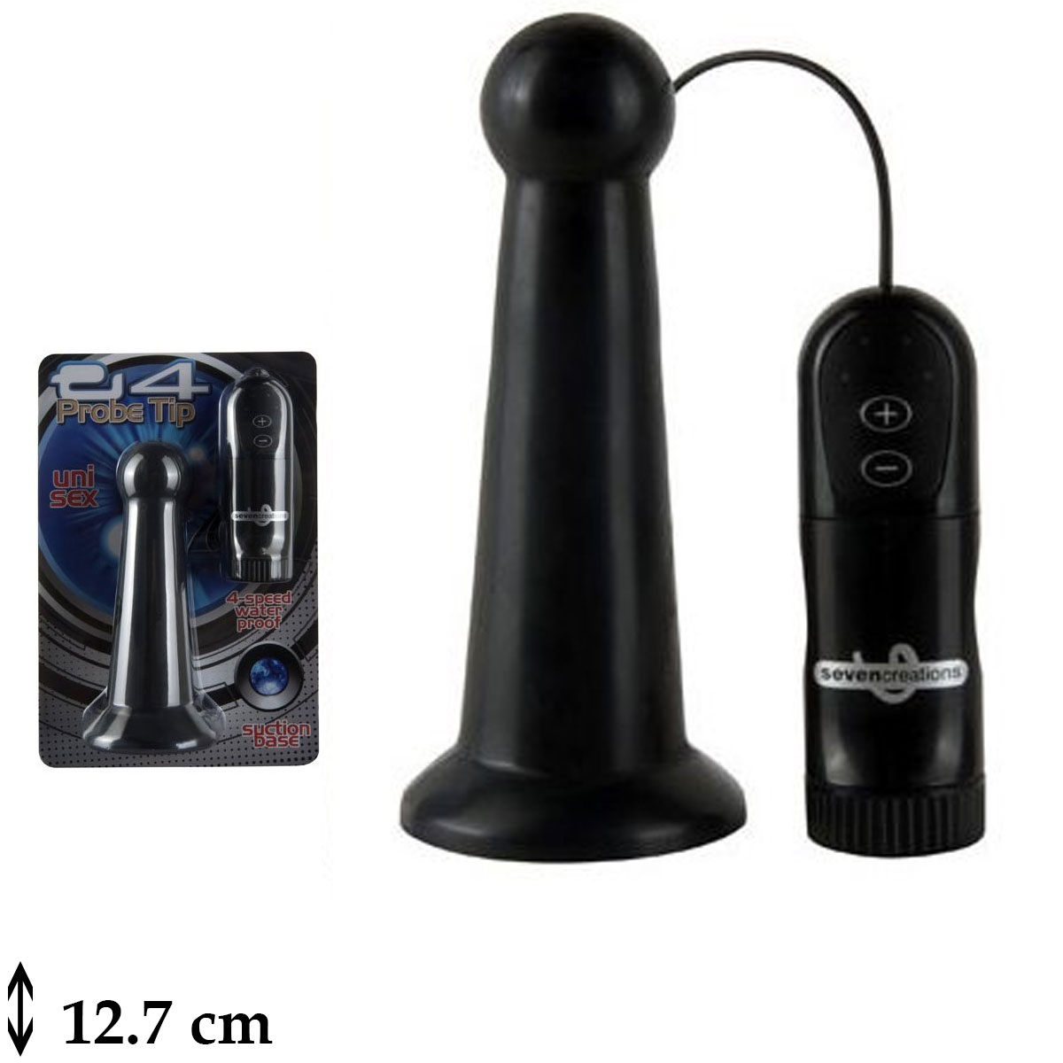 E4 Probe Tip 12.7 cm Boy Titresimli Vantuzlu Unisex Anal Plug Siyah L-15-99BLK-BCD