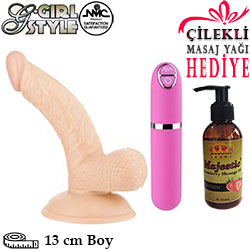 Realistik Eğik 13 cm Vantuzlu Penis C-1118 +HEDİYE Kaydırıcı Krem